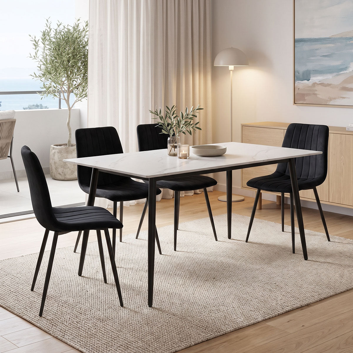 Τραπέζι Gustas  λευκό μαρμάρου sintered stone-μαύρο μέταλλο 160x80x76εκ - Pakobazaar