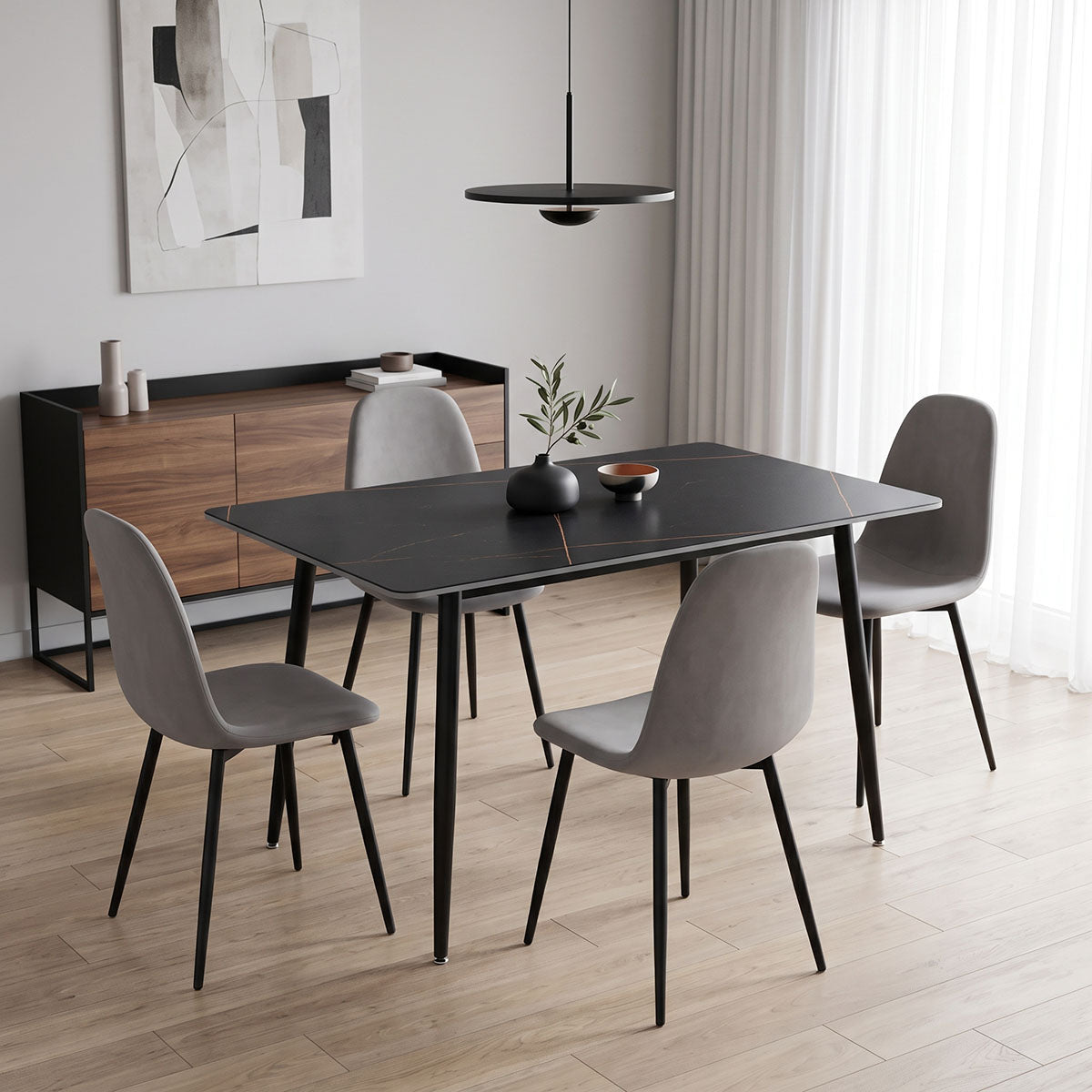 Τραπέζι Gustas  μαύρο μαρμάρου sintered stone-μαύρο μέταλλο 120x80x76εκ - Pakobazaar