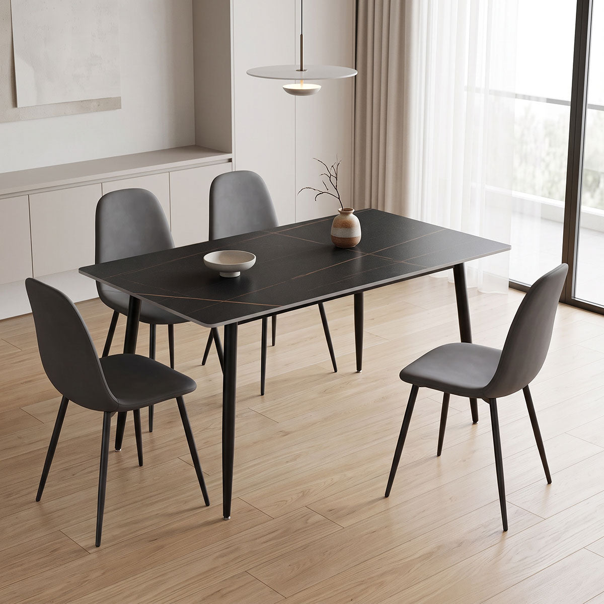 Τραπέζι Gustas  μαύρο μαρμάρου sintered stone-μαύρο μέταλλο 140x80x76εκ - Pakobazaar