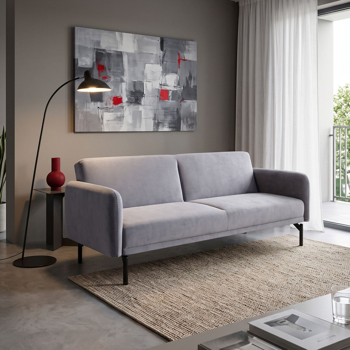 Καναπές κρεβάτι Veluto  3θέσιος ανθρακί βελούδο 197x85x83εκ - Pakobazaar