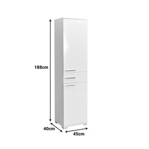 Ντουλάπα Chad  με συρτάρια λευκό gloss 45x40x188εκ - Pakobazaar