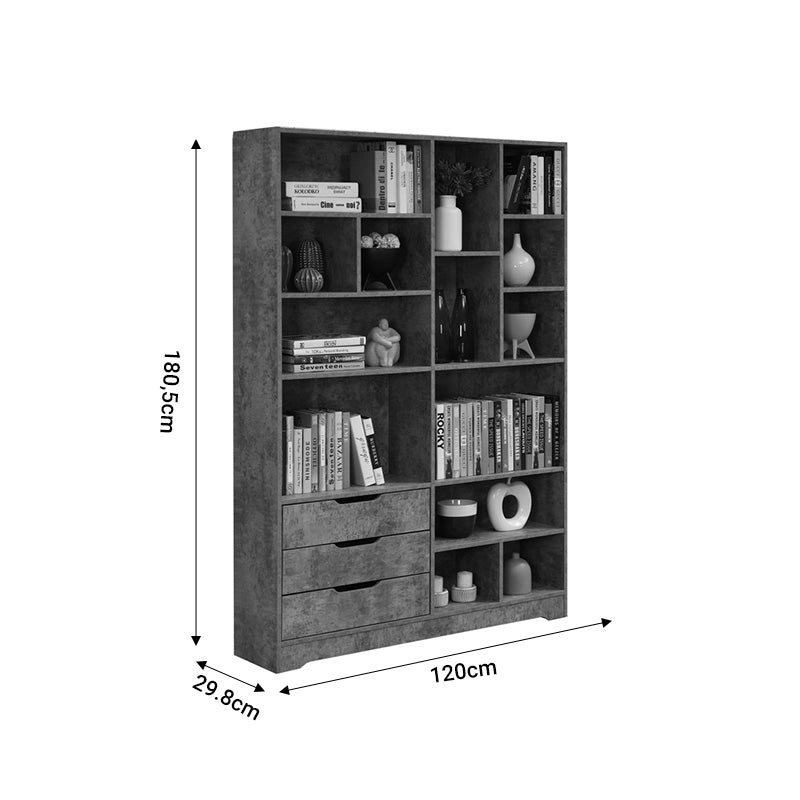 Βιβλιοθήκη Lucinda  γκρι oak 120x29.8x180.5εκ - Pakobazaar