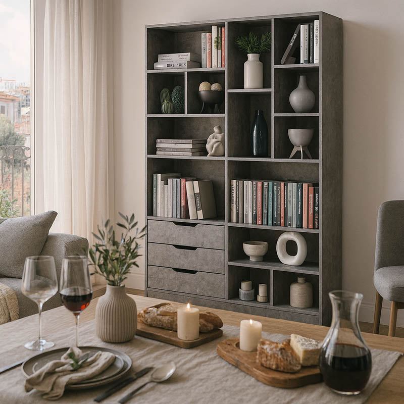 Βιβλιοθήκη Lucinda  γκρι oak 120x29.8x180.5εκ - Pakobazaar