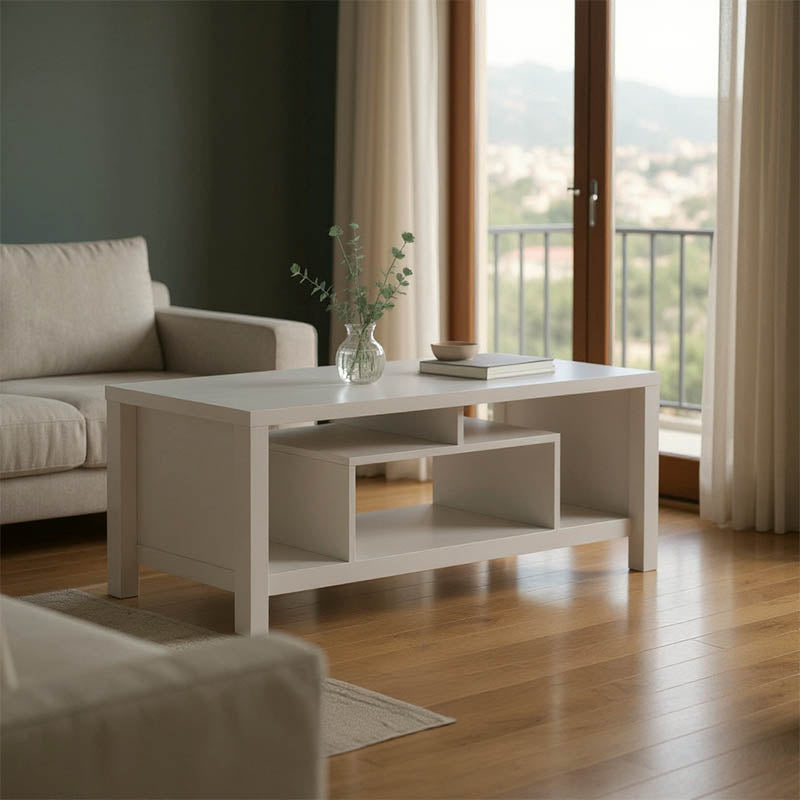 Τραπέζι σαλονιού Tracy  λευκό-γκρι 120x60x48.5εκ - Pakobazaar