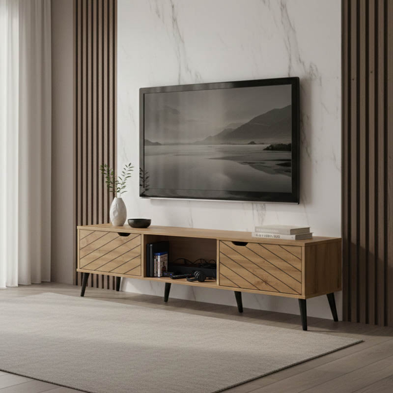 Έπιπλο τηλεόρασης Thelma  oak μελαμίνης 150x40x41.6εκ - Pakobazaar