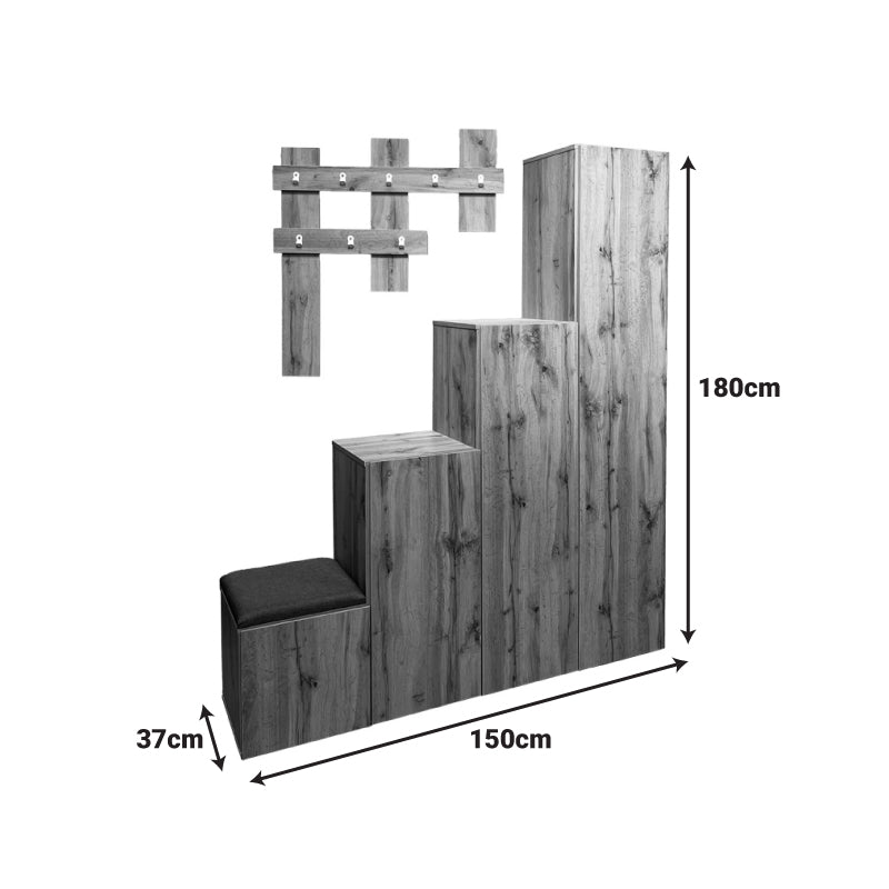 Έπιπλο εισόδου Nenich  σε oak απόχρωση 150x37x180εκ - Pakobazaar