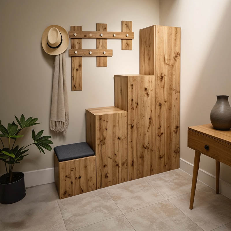 Έπιπλο εισόδου Nenich  σε oak απόχρωση 150x37x180εκ - Pakobazaar