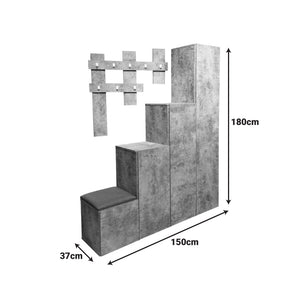 Έπιπλο εισόδου Nenich  σε γκρι oak απόχρωση 150x37x180εκ - Pakobazaar