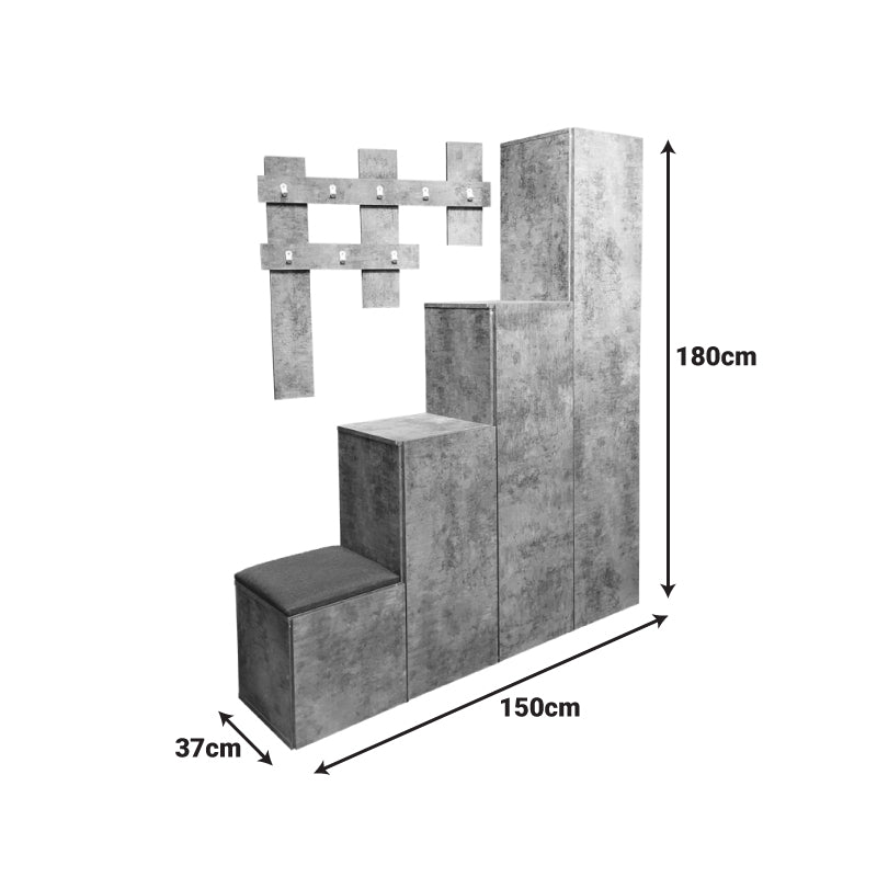 Έπιπλο εισόδου Nenich  σε γκρι oak απόχρωση 150x37x180εκ - Pakobazaar