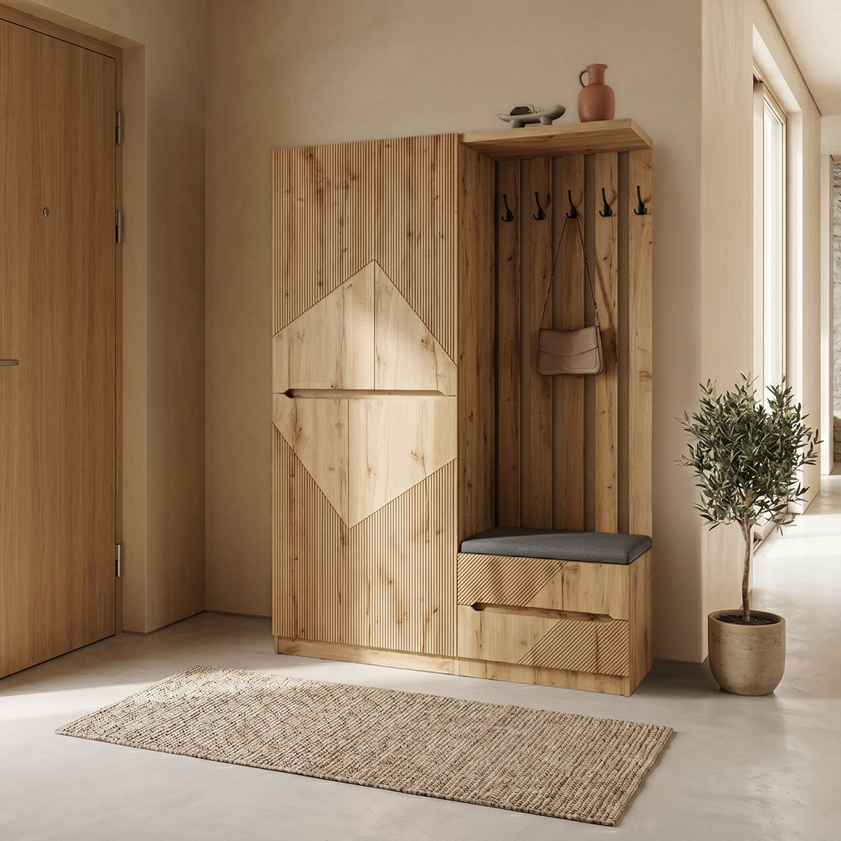 Έπιπλο εισόδου Zomie  σε oak απόχρωση 131x41.5x180.4εκ - Pakobazaar