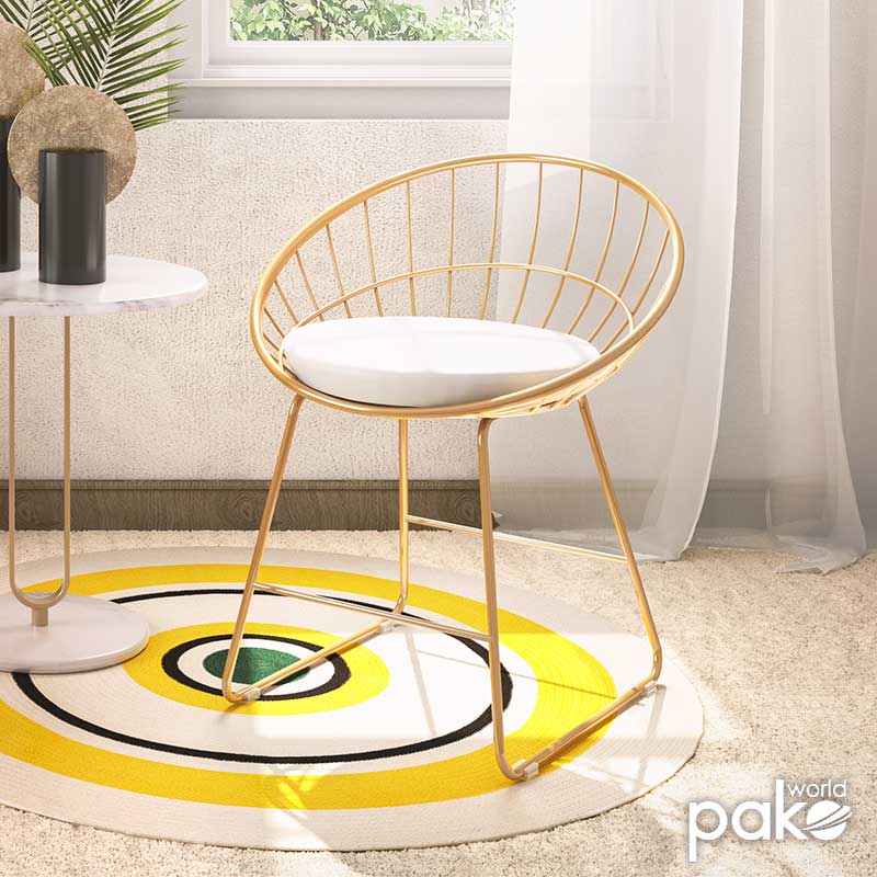 Καρέκλα Seth  μέταλλο χρυσό-μαξιλάρι PVC λευκό - Image 2