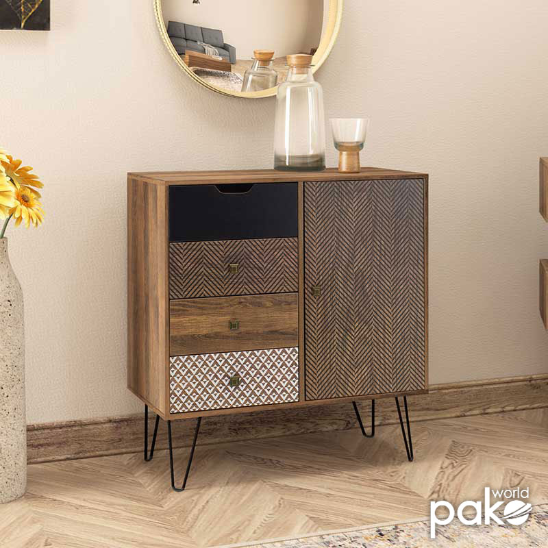 Συρταριέρα Boho  με συρτάρια-ντουλάπι καρυδί μεταλλικά πόδια 79,5x39,5x86εκ - Pakobazaar