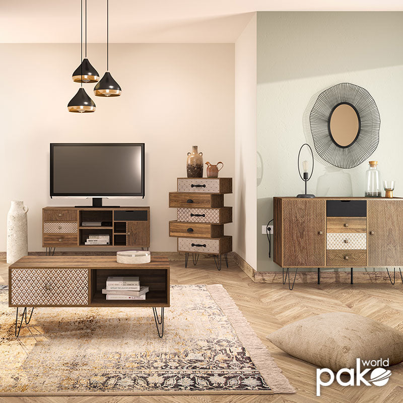 Συρταριέρα Boho  με συρτάρια-ντουλάπι καρυδί μεταλλικά πόδια 79,5x39,5x86εκ - Pakobazaar