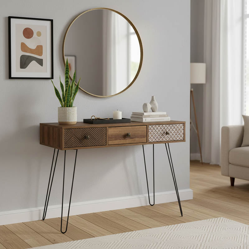 Κονσόλα Boho  καρυδί με μεταλλικά πόδια 100x50,5x74,5εκ - Pakobazaar