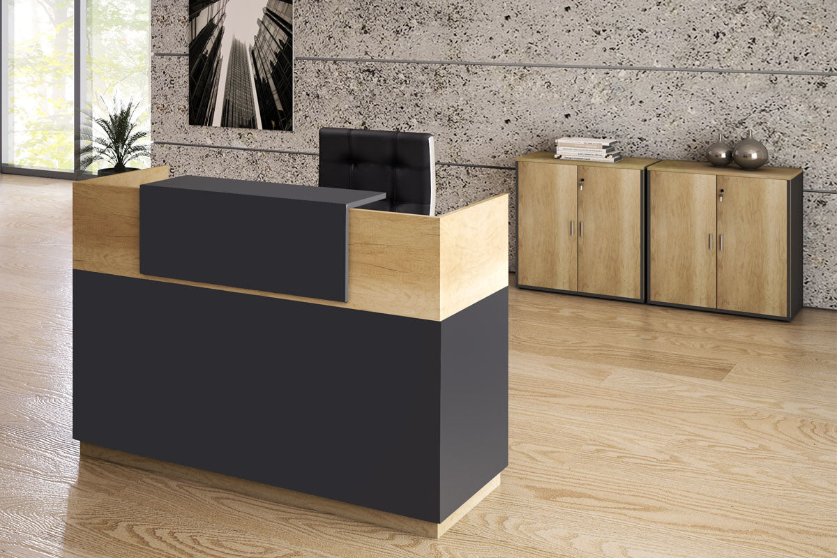 Γραφείο reception Lotus  σε χρώμα φυσικό - ανθρακί 180x70x110εκ - Pakobazaar
