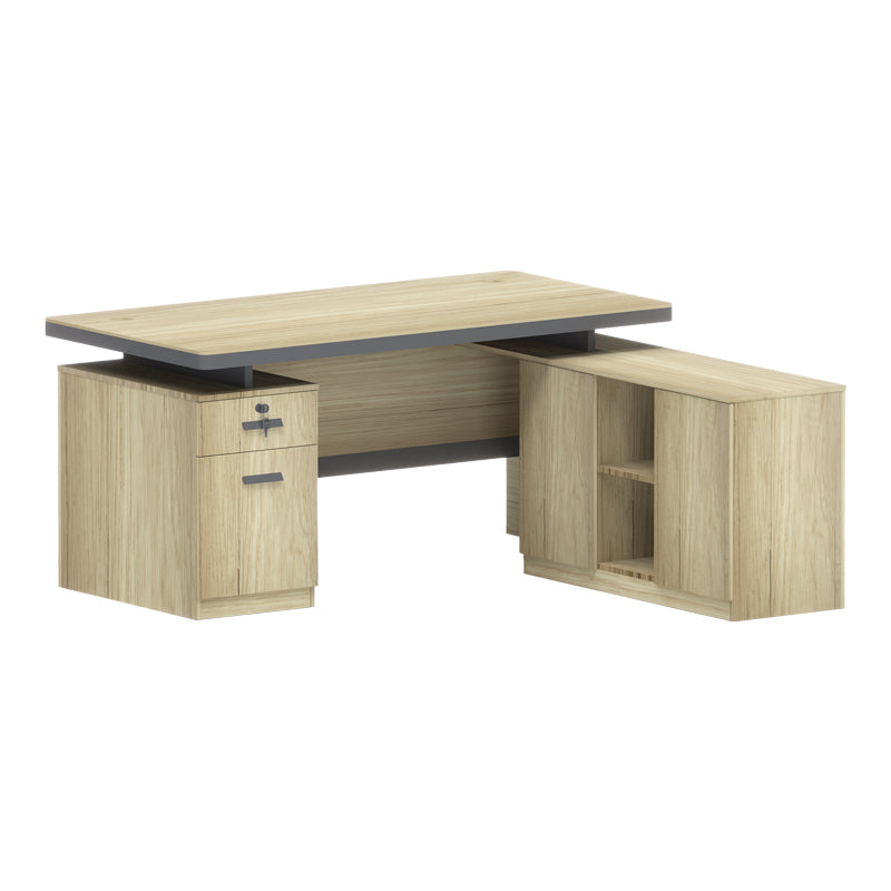 Γραφείο επαγγελματικό Lotus  με δεξιά γωνία σε φυσική-ανθρακί απόχρωση 200x160x76εκ - Pakobazaar