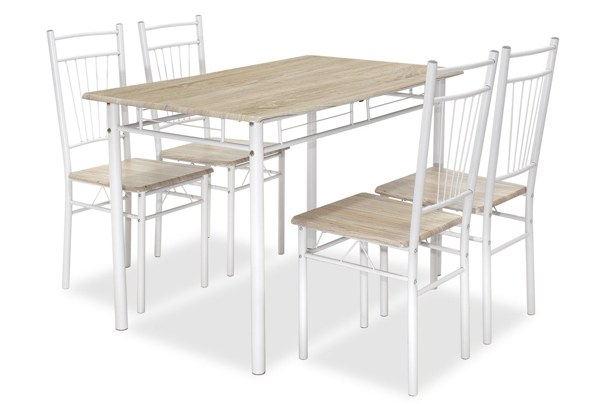 Τραπεζαρία Roza  σετ 5τμχ χρώμα sonoma - πόδια λευκό gloss 120x70x75εκ - Pakobazaar