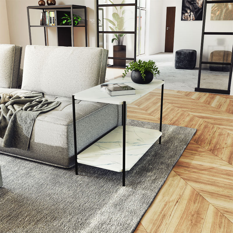 Βοηθητικό τραπέζι Mara MDF λευκό μαρμάρου-μαύρο 80x40x55cm - Pakobazaar