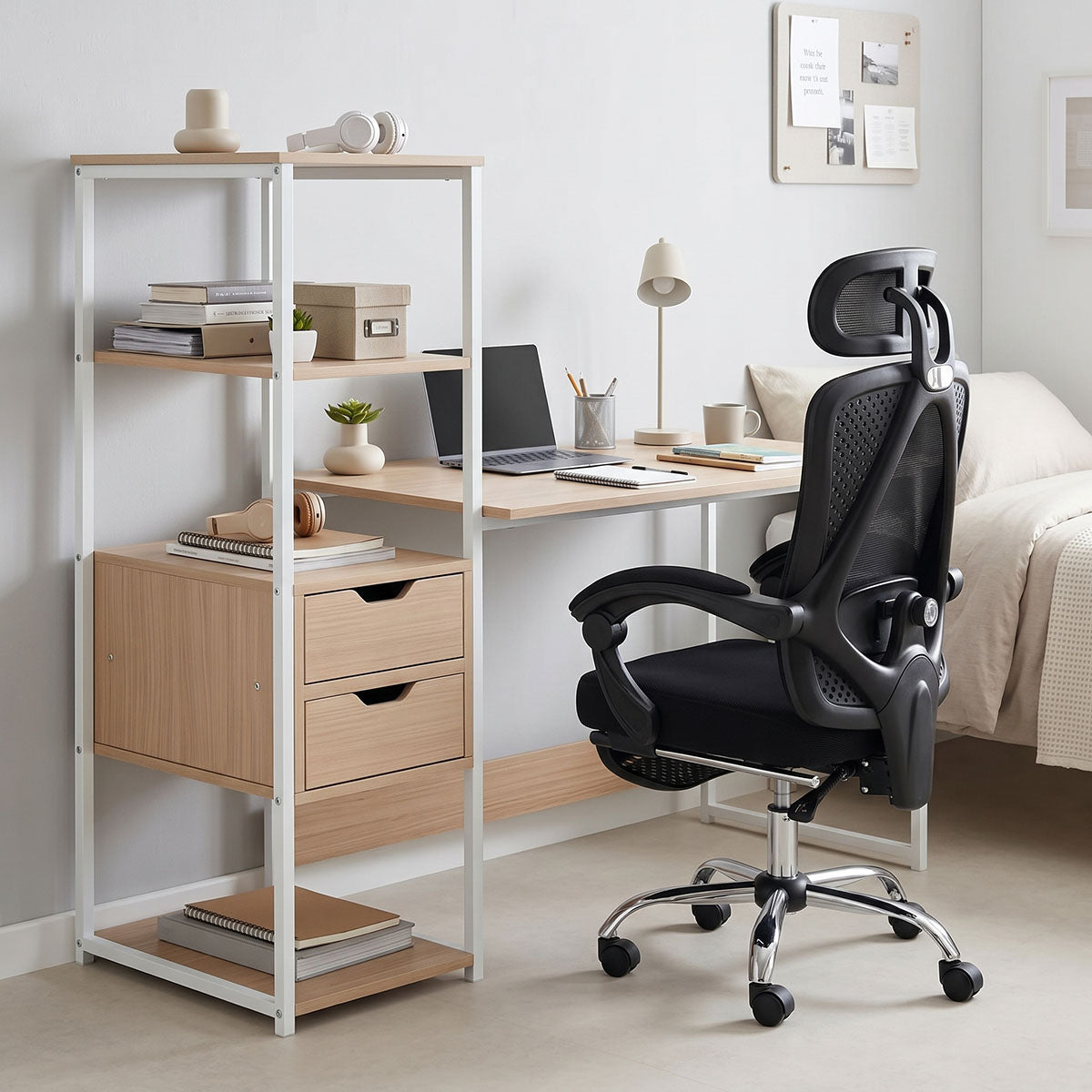 Γραφείο Zayn ΙΙ  με ραφιέρα-MDF φυσικό-λευκό 108x40x111εκ - Pakobazaar