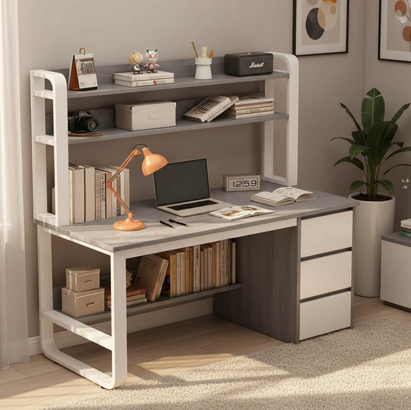 Γραφείο Soco  με ραφιέρα-MDF γκρι-λευκό 120x50x147εκ - Image 2