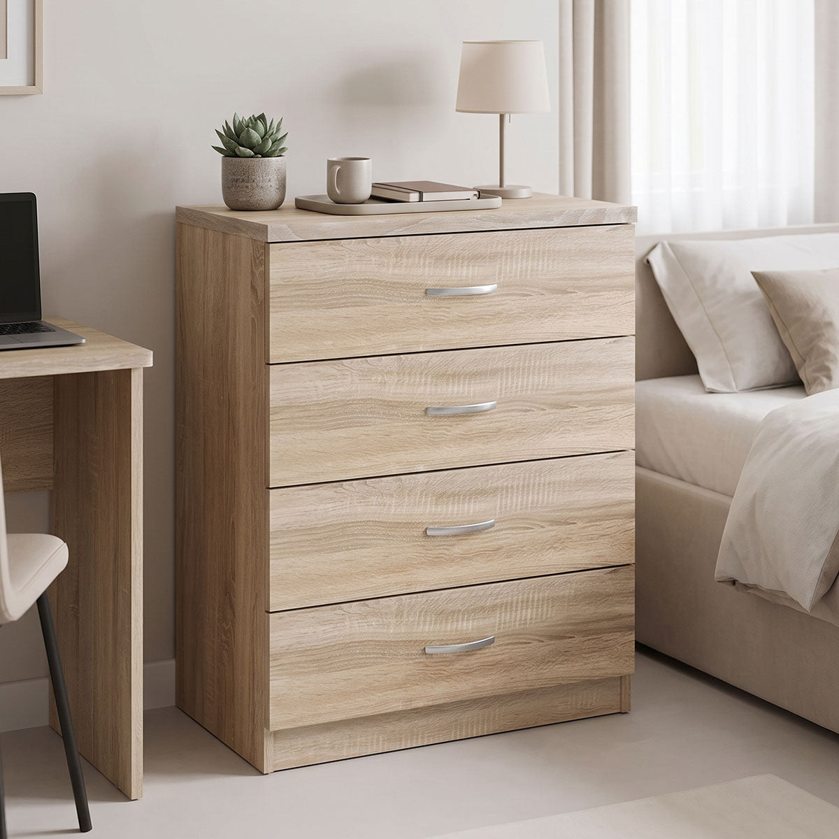 Συρταριέρα Killian  με 4 συρτάρια sonoma 80x40x80εκ - Pakobazaar