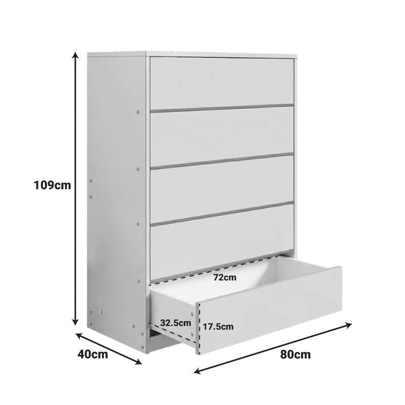 Συρταριέρα Kuanger  mdf σε λευκή απόχρωση 80x40x109εκ - Pakobazaar