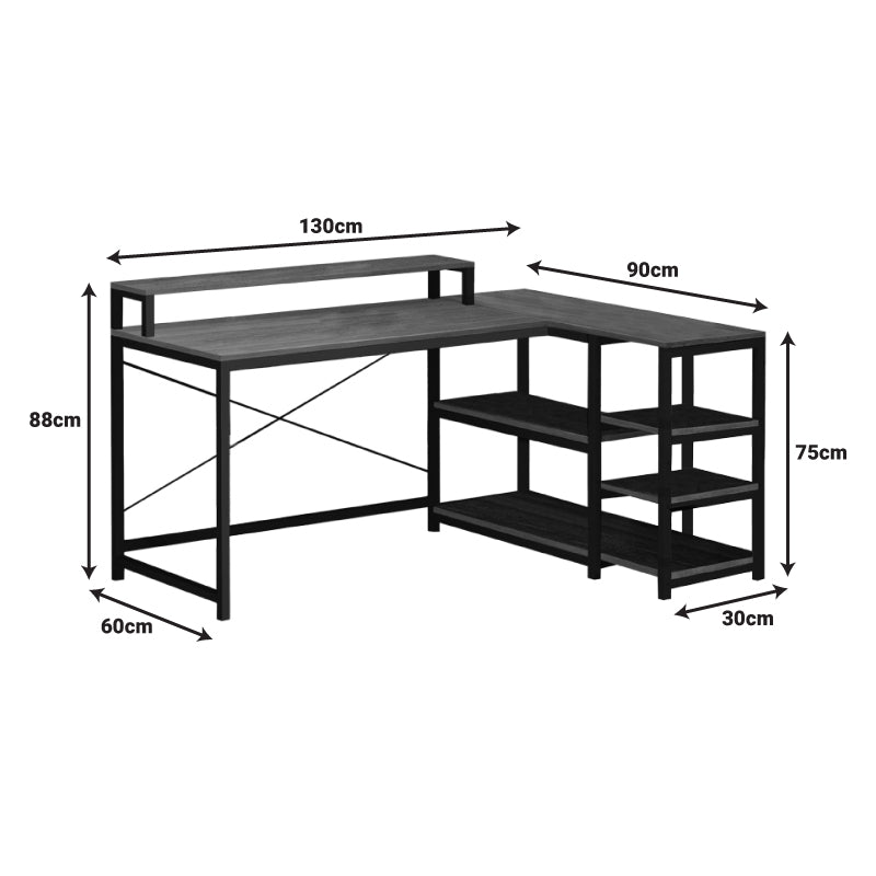 Γραφείο γωνιακό αναστρέψιμο Tebul  MDF-metal σε καρυδί απόχρωση 130x60x88εκ - Image 3