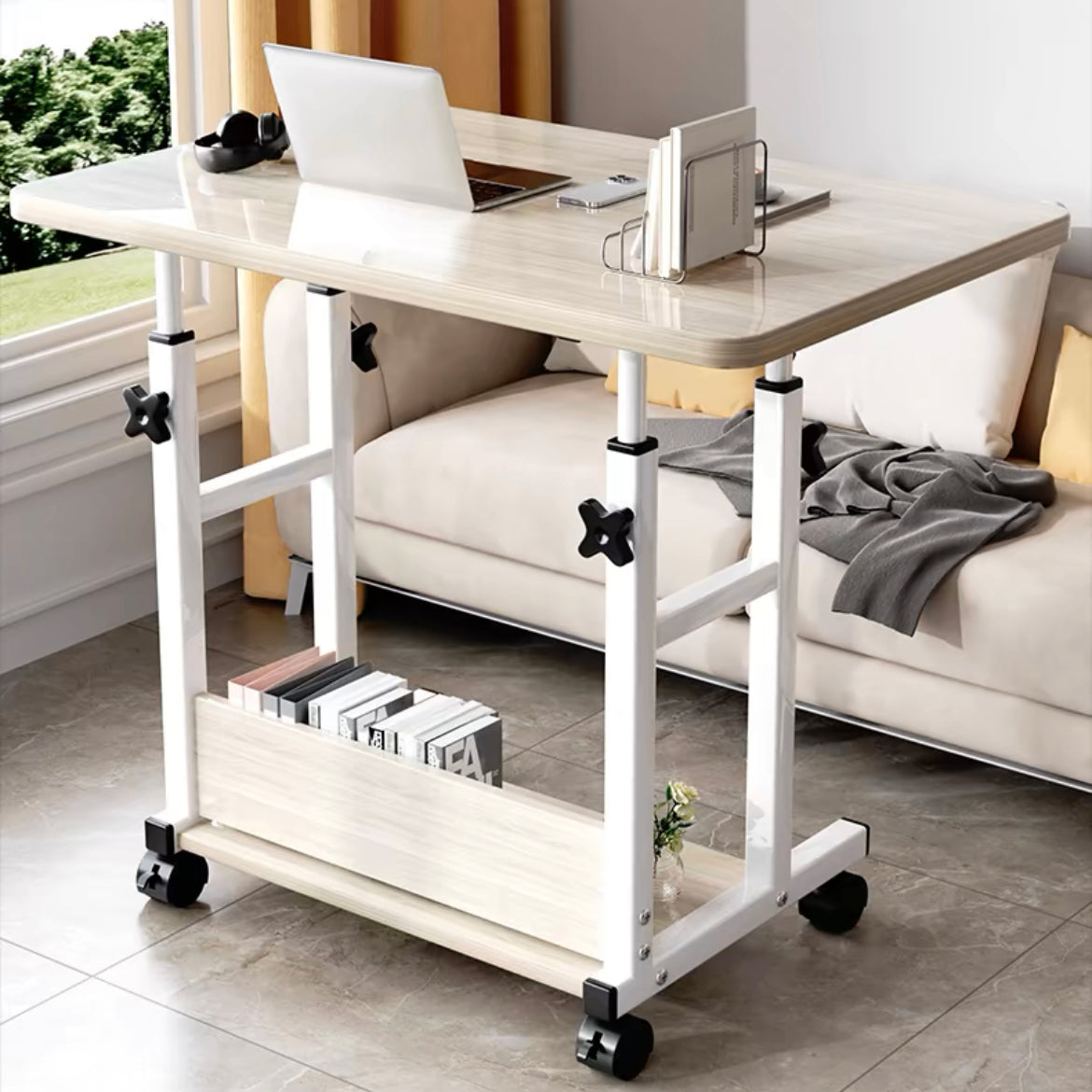 Γραφείο τροχήλατο Stolu  MDF-metal σε φυσικό-λευκό απόχρωση 60x40x68εκ - Image 2