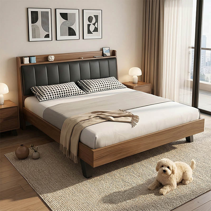 Κρεβάτι Frankly  mdf-pu σε καρυδί-μαύρο απόχρωση 150x200εκ - Pakobazaar