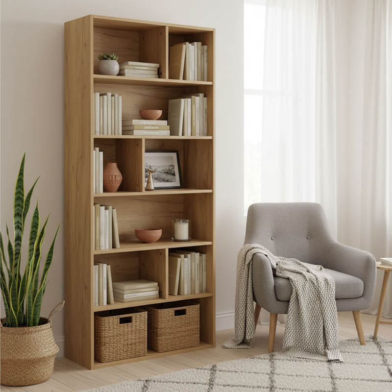 Βιβλιοθήκη Evergin  mdf σε oak απόχρωση 80x30x180εκ - Pakobazaar