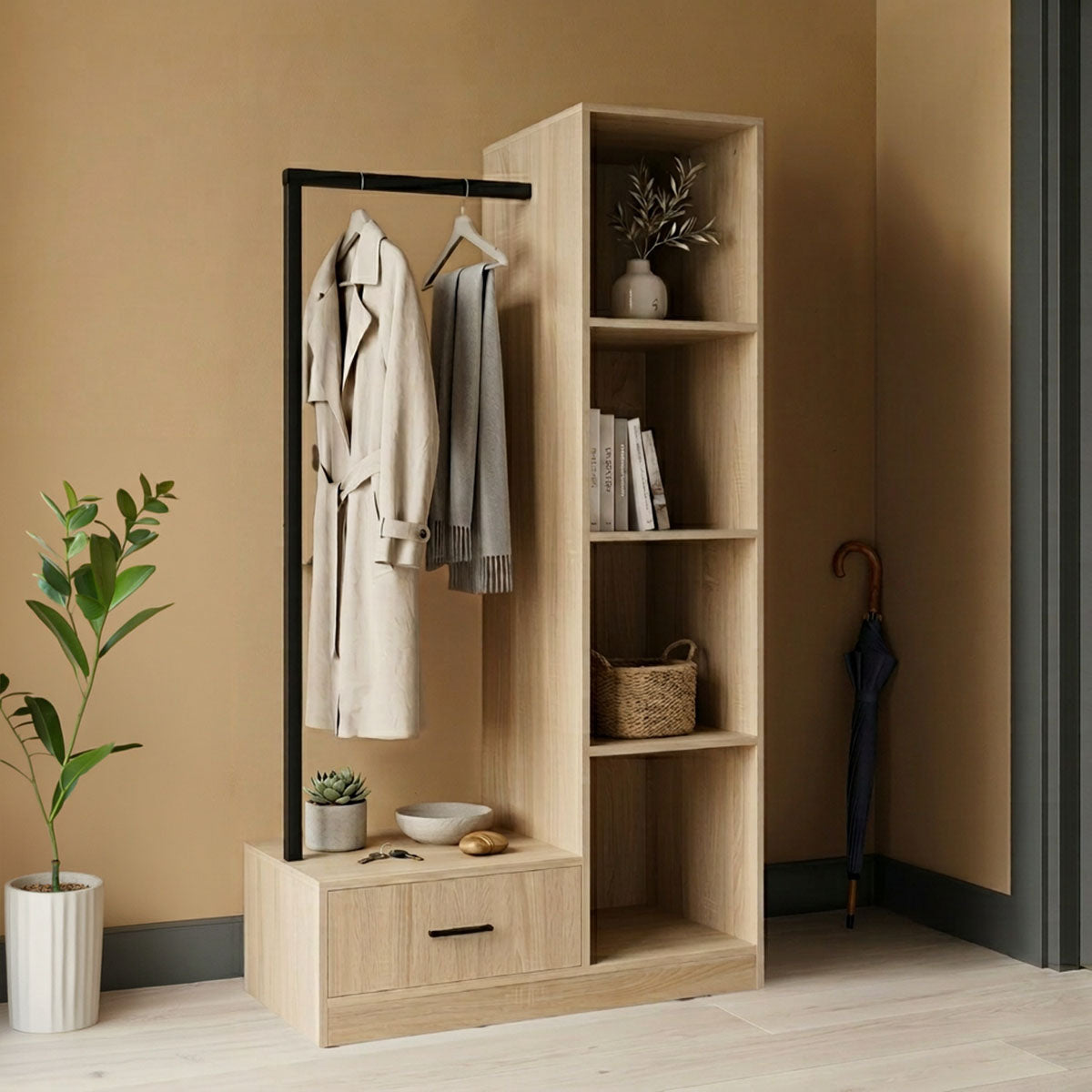 Έπιπλο εισόδου Erdeco  mdf σε φυσική απόχρωση 80x40x150εκ - Pakobazaar