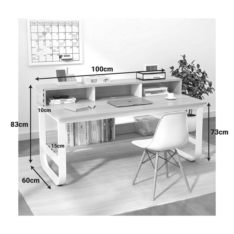 Γραφείο εργασίας Evrepy  mdf σε oak απόχρωση με λευκό μέταλλο 100x60x83εκ - Pakobazaar