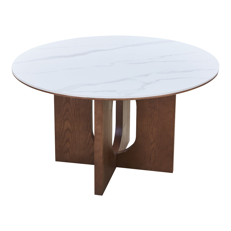 Τραπέζι Merge  sintered stone-mdf σε λευκό μαρμάρου με καρυδί βάση Φ130x75εκ - Pakobazaar