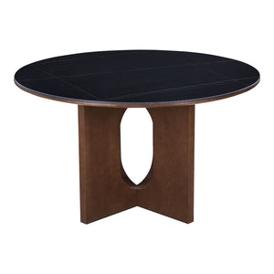Τραπέζι Merge  sintered stone-mdf σε μαύρο μαρμάρου με καρυδί βάση Φ130x75εκ - Pakobazaar