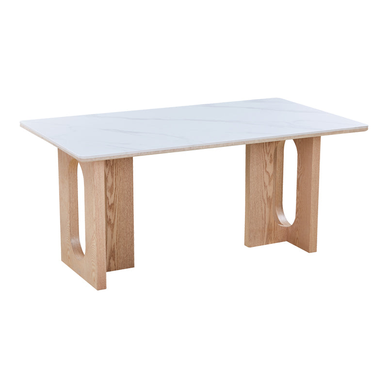 Τραπέζι Benqui  sintered stone-mdf σε λευκό μαρμάρου με βάση σε φυσική απόχρωση 160x90x75εκ - Pakobazaar