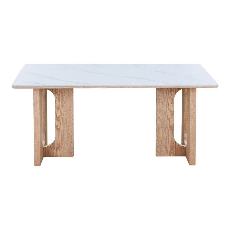 Τραπέζι Benqui  sintered stone-mdf σε λευκό μαρμάρου με βάση σε φυσική απόχρωση 160x90x75εκ - Pakobazaar