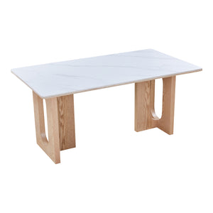 Τραπέζι Benqui  sintered stone-mdf σε λευκό μαρμάρου με βάση σε φυσική απόχρωση 160x90x75εκ - Pakobazaar