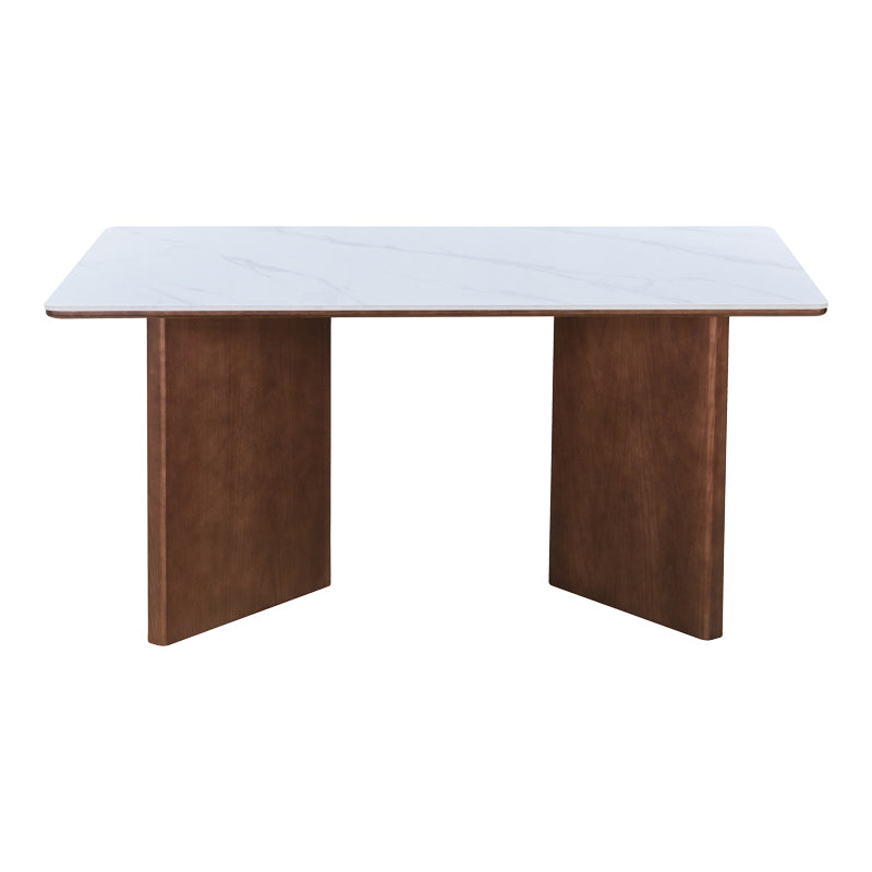 Τραπέζι Versy  sintered stone-mdf σε λευκό μαρμάρου με καρυδί βάση 160x90x75εκ - Pakobazaar