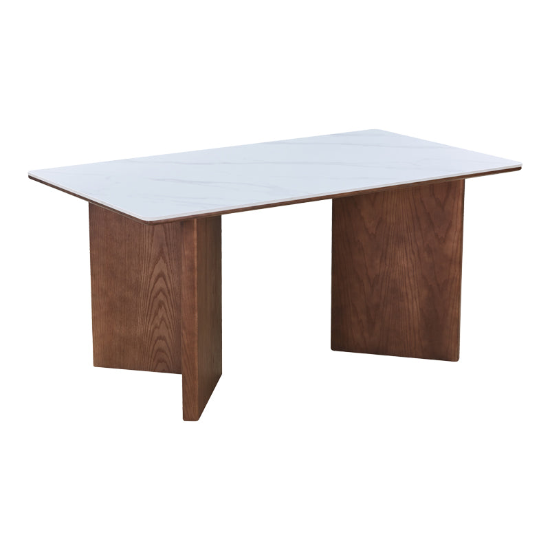 Τραπέζι Versy  sintered stone-mdf σε λευκό μαρμάρου με καρυδί βάση 160x90x75εκ - Pakobazaar