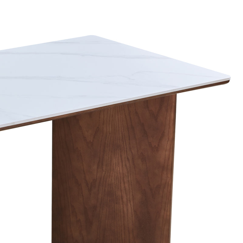 Τραπέζι Versy  sintered stone-mdf σε λευκό μαρμάρου με καρυδί βάση 160x90x75εκ - Pakobazaar