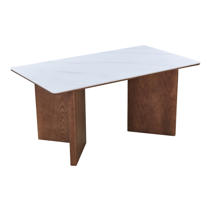 Τραπέζι Versy  sintered stone-mdf σε λευκό μαρμάρου με καρυδί βάση 160x90x75εκ - Pakobazaar