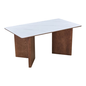 Τραπέζι Versy  sintered stone-mdf σε λευκό μαρμάρου με καρυδί βάση 160x90x75εκ - Pakobazaar
