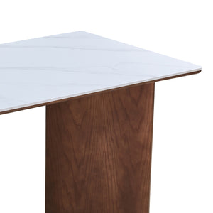 Τραπέζι Versy  sintered stone-mdf σε λευκό μαρμάρου με καρυδί βάση 160x90x75εκ - Pakobazaar