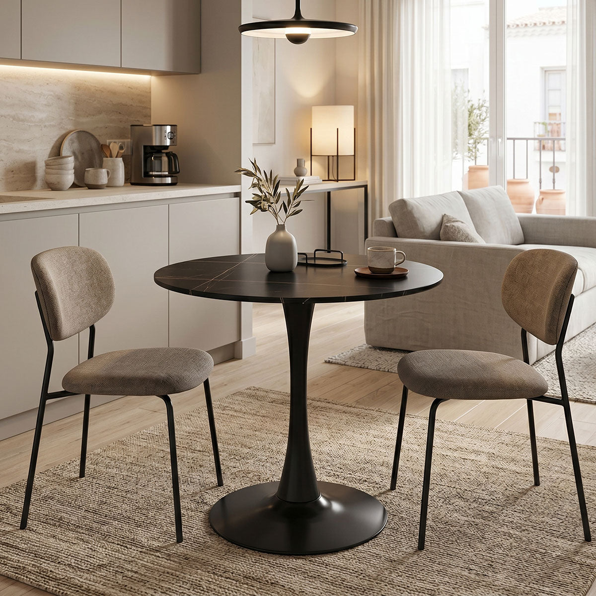 Τραπέζι Balou I  sintered stone σε μαύρο μαρμάρου Φ70x74εκ - Pakobazaar