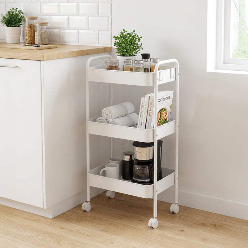 Τρόλλεϊ-ραφιέρα Nedea  μέταλλο λευκό 41x30x77εκ - Pakobazaar