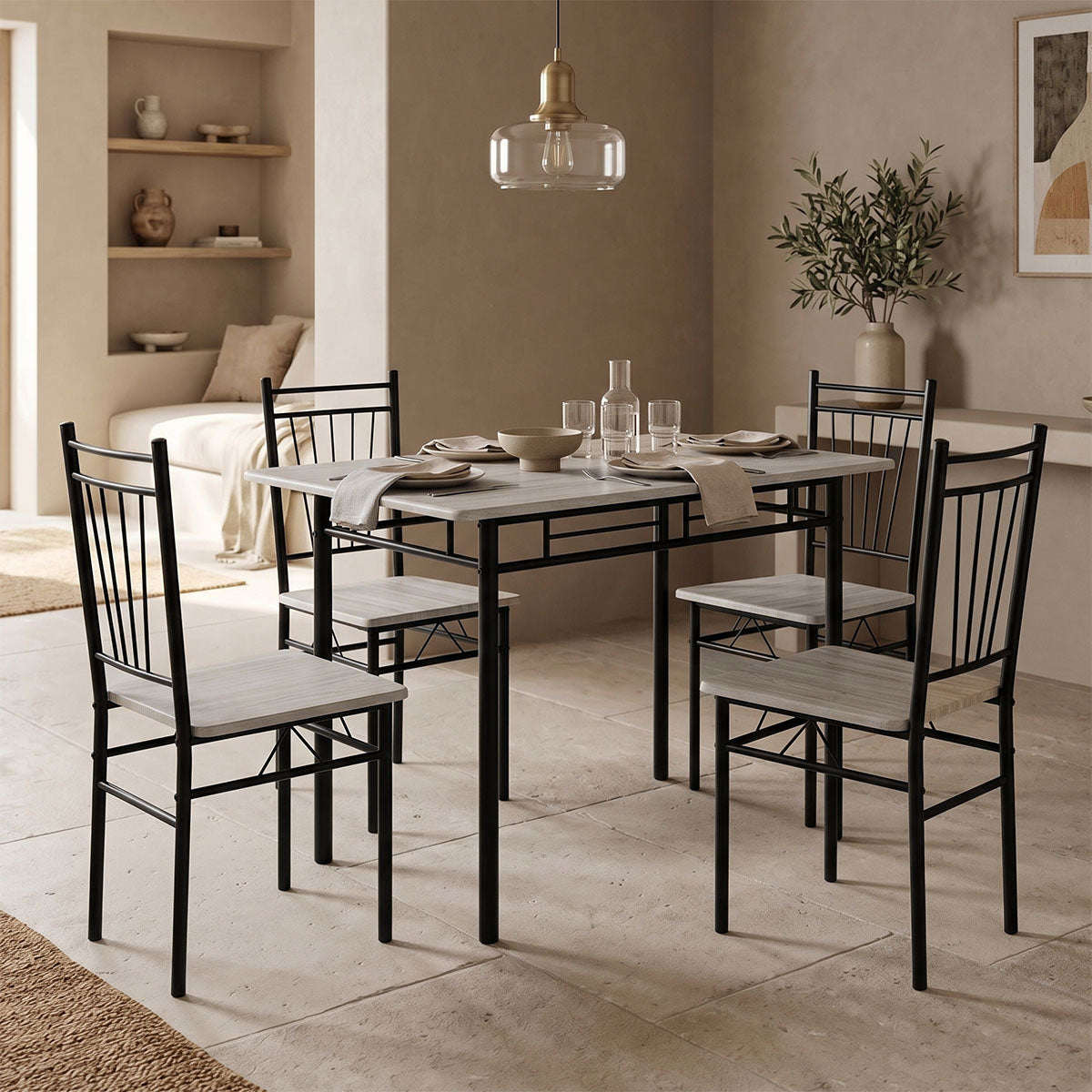 Τραπεζαρία Roza  σετ 5τμχ mdf sonoma με μεταλλικό μαύρο πόδι 120x65x75εκ - Pakobazaar