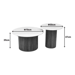 Τραπέζι σαλονιού Skerta  σετ 2τεμ λευκό sintered stone mdf με καρυδί βάση - Pakobazaar