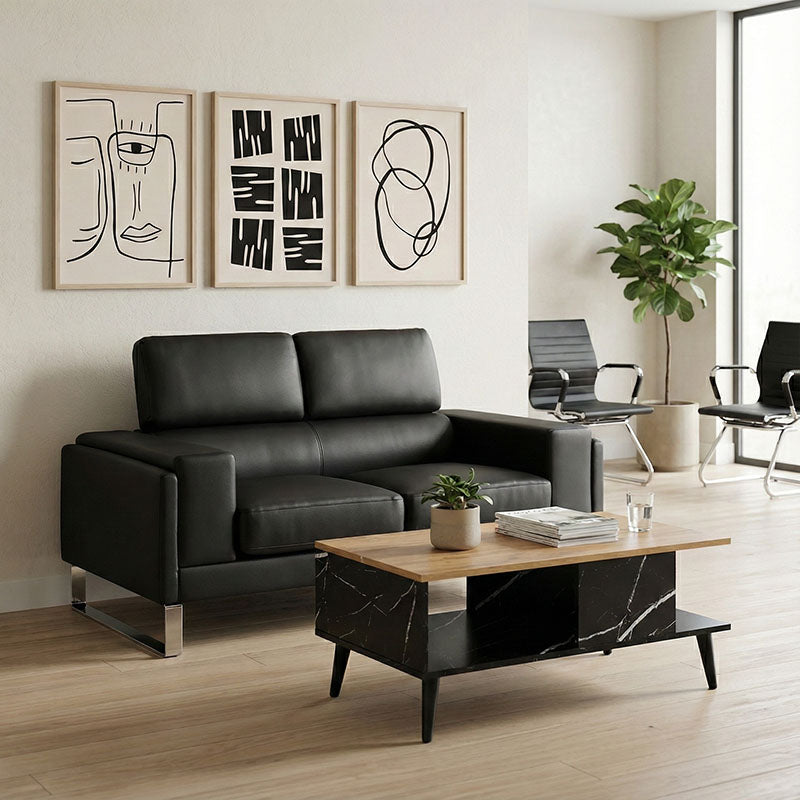 Καναπές Shea  2θέσιος pu μαύρο-inox 158x80x87εκ - Pakobazaar