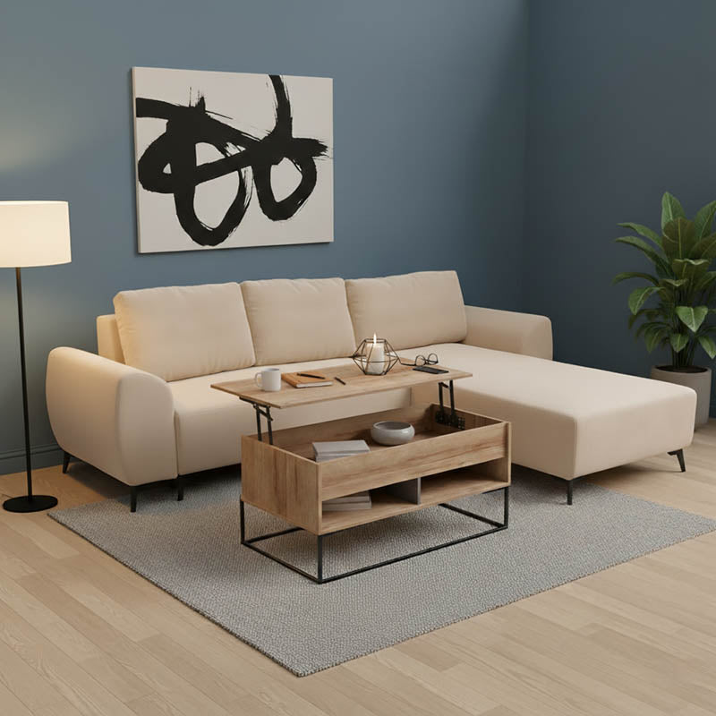 Kαναπές κρεβάτι τριθέσιος αναστρέψιμος Settee  ύφασμα με αποθηκευτικό χώρο σε μπεζ απόχρωση 286x204x93εκ - Pakobazaar