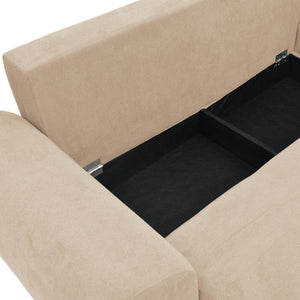 Kαναπές κρεβάτι τριθέσιος αναστρέψιμος Settee  ύφασμα με αποθηκευτικό χώρο σε μπεζ απόχρωση 286x204x93εκ - Pakobazaar